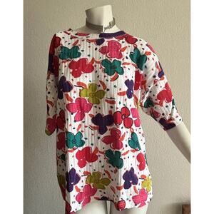 Vintage 90s Star Wear Floral Top NWT Women’s L 100% Cotton Bold Artsy Shirt Wild